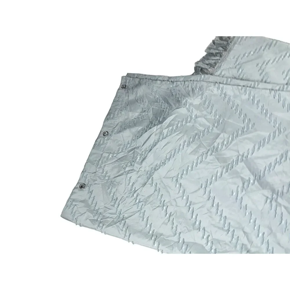 Blue Textured Fabric Shower Curtain with Fringe Tassels Trim 72 in Long Boho